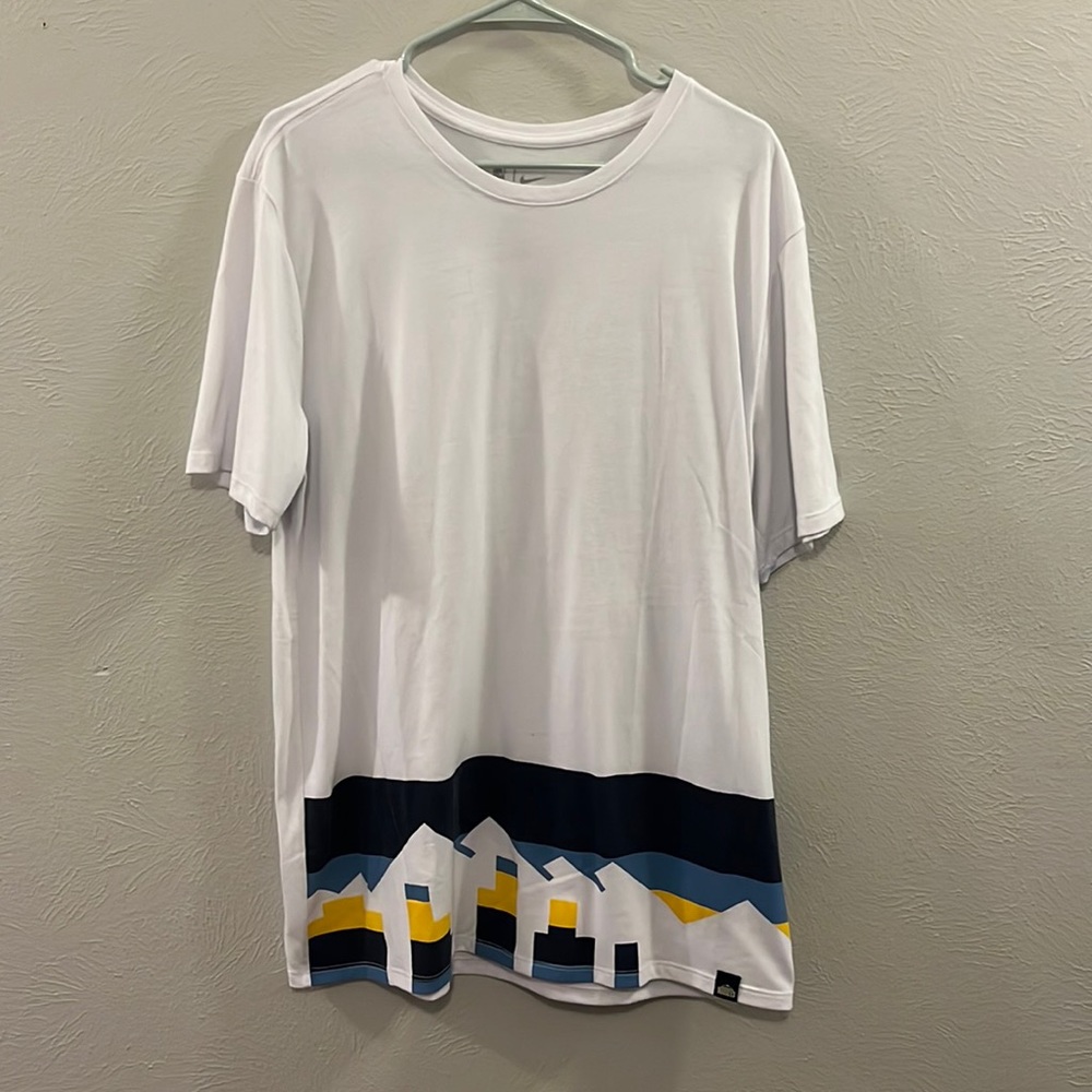 Nike White Short Sleeve Tee with Navy, Blue and Yellow Graphic